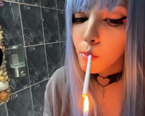 Blue Hair Alt Babe smoking in your bathroom (full vid on my 0nlyfans/ManyVids)